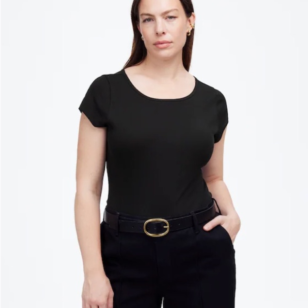 Madewell (Re)generative Cotton Ribbed Cap-Sleeve Tee Black Short Sleeve shirt